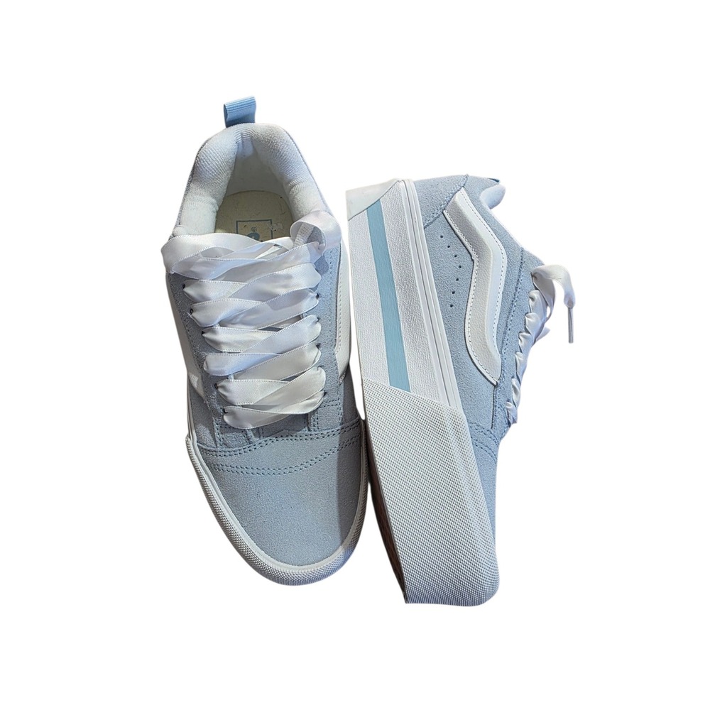 Vans Old Skool Stackform Light Blue Suede Ribbon Lace Platform Sneakers Womens